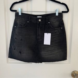 NWT J.O.A. Black Denim Jean Distressed Raw Hem Mini Skirt Size 25 Small